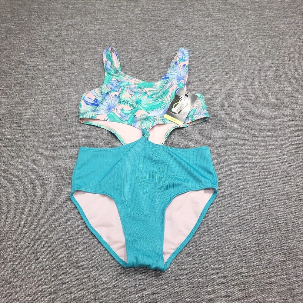 Art Class Girls' Floral Printed Tropical Twist Swimsuit Size X-Large 14